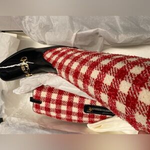 Gucci Red and White Checkered Boots and Bag Set Brand New Size 38 GG Horse Bit